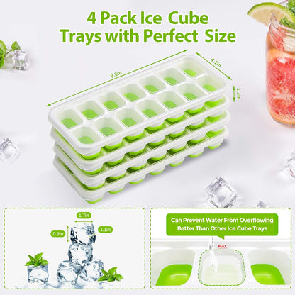 Nebula home Ice Cube Trays 4 Pack, Silicone